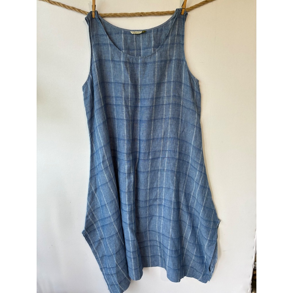 Chalet Tunic Dress Linen Plaid Lagenlook‎ Womens XL Blue Excellent